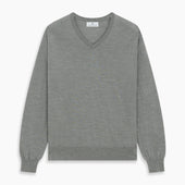 Grey V Neck Merino Wool Jumper