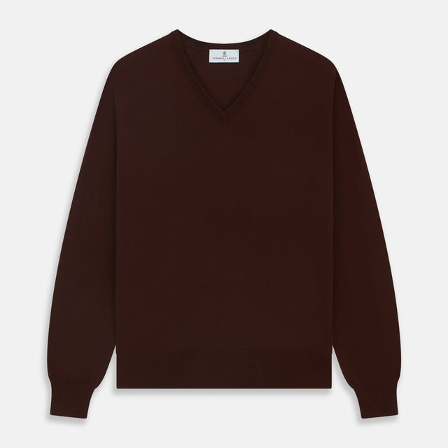 Wine V-Neck Merino Wool Jumper