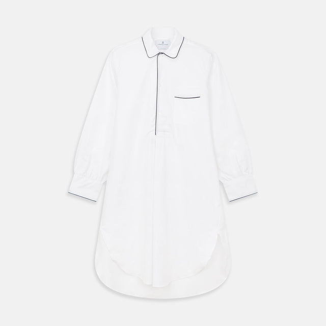 White Piped Cotton Nightshirt