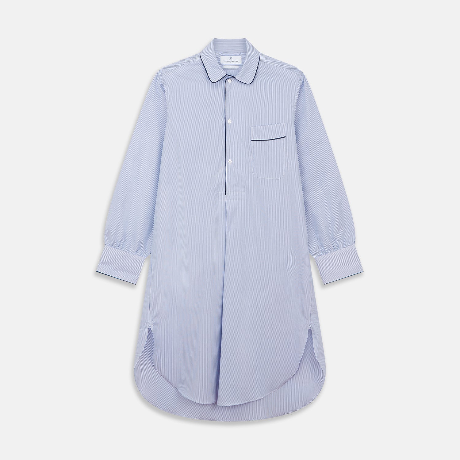 Fine Bengal Stripe Piped Cotton Nightshirt