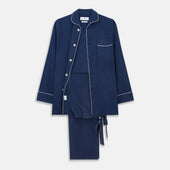 Navy Piped Silk Pyjama Set
