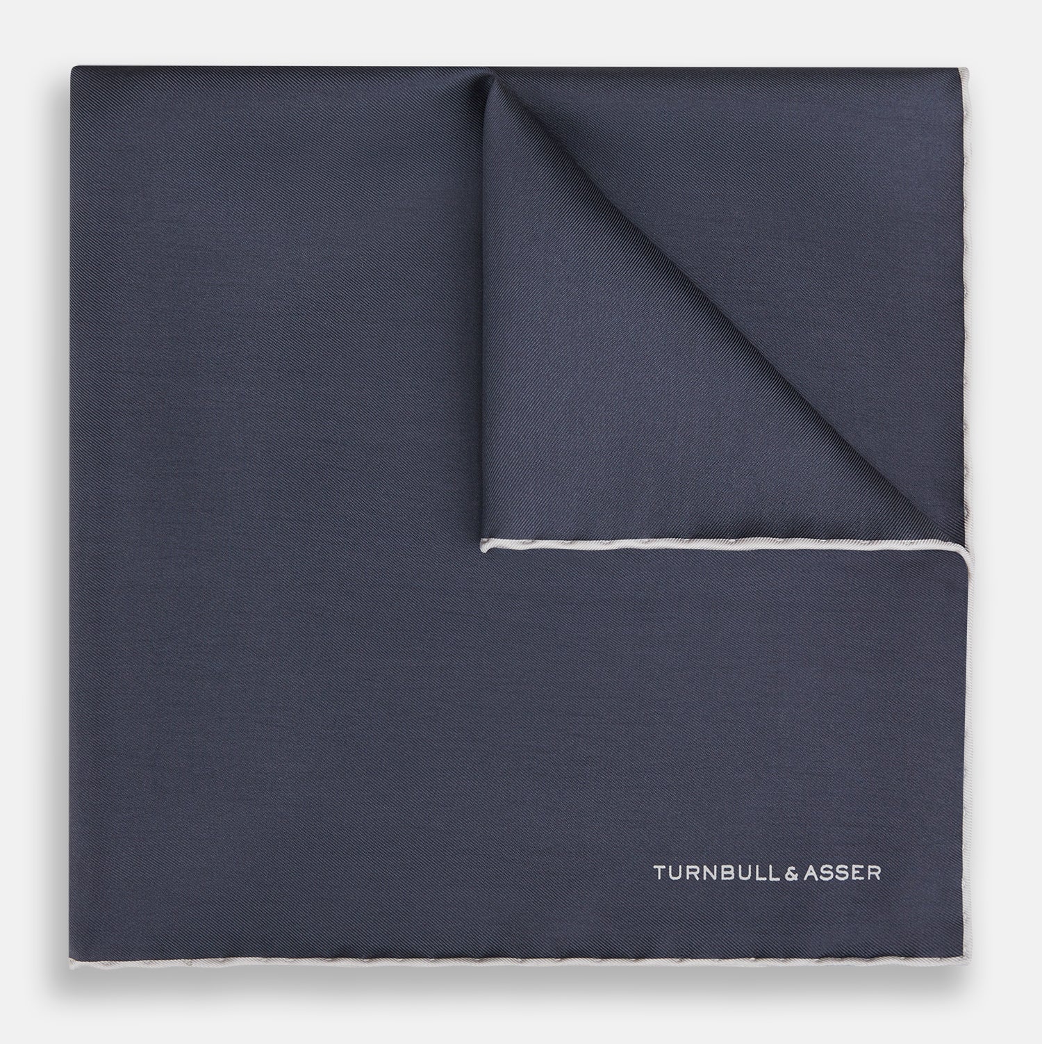 GREY AND ECRU PIPED SILK POCKET SQUARE