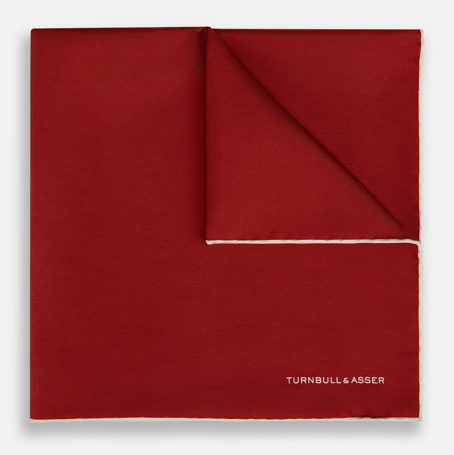 BURGUNDY AND ECRU PIPED SILK POCKET SQUARE