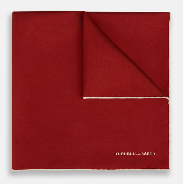 BURGUNDY AND ECRU PIPED SILK POCKET SQUARE