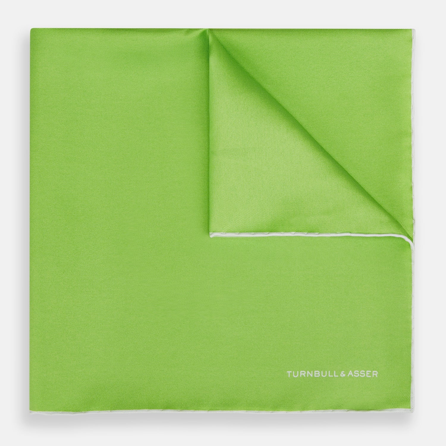LIME GREEN AND ECRU PIPED SILK POCKET SQUARE