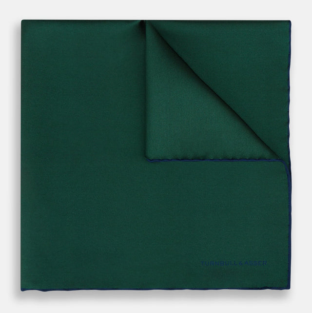 Petrol Green Piped Silk Pocket Square
