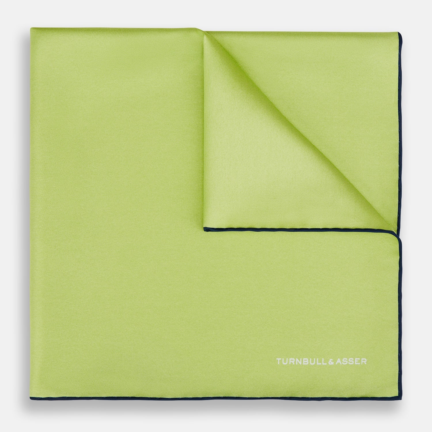 Pistachio Green and Navy Piped Silk Pocket Square