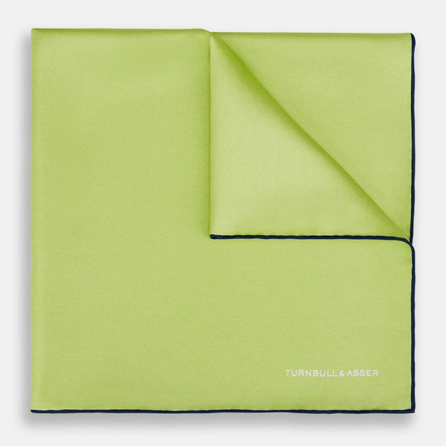Pistachio Green and Navy Piped Silk Pocket Square