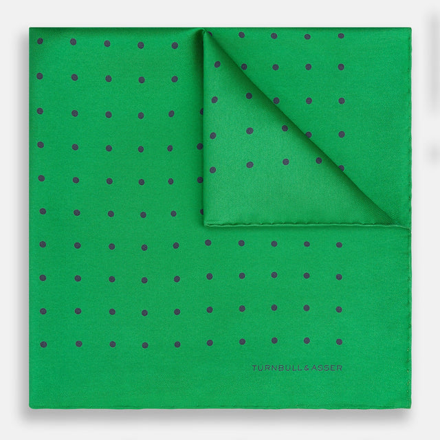 Green and Navy Spot Silk Pocket Square