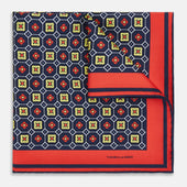 Dark Navy Floral Tile Silk Pocket Square
