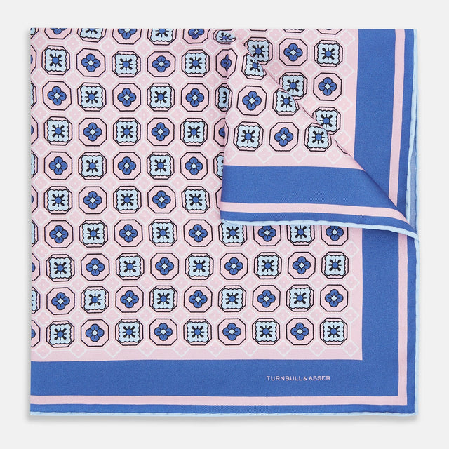 Light Pink Floral Tile Silk Pocket Square