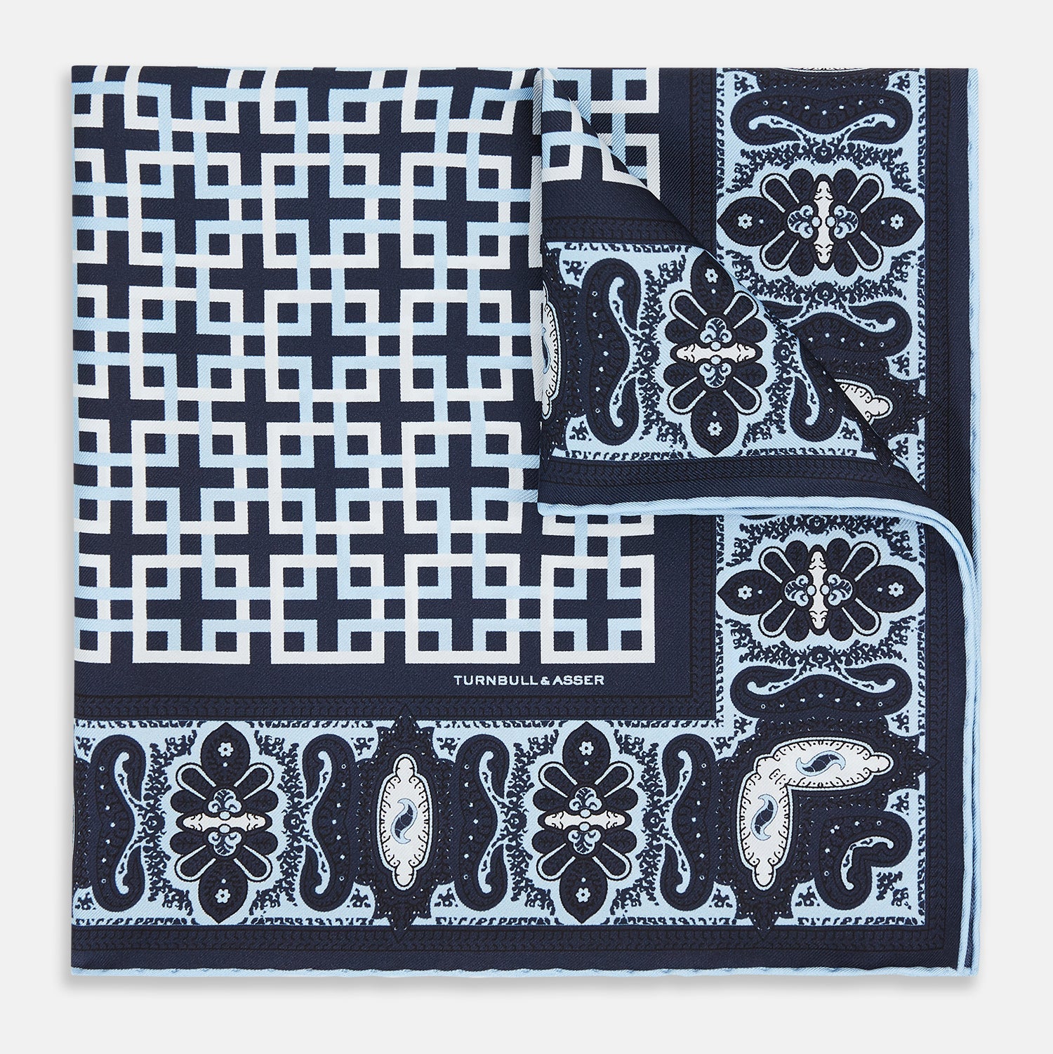 Square Patterned And Paisley Patterned Silk Pocket Square