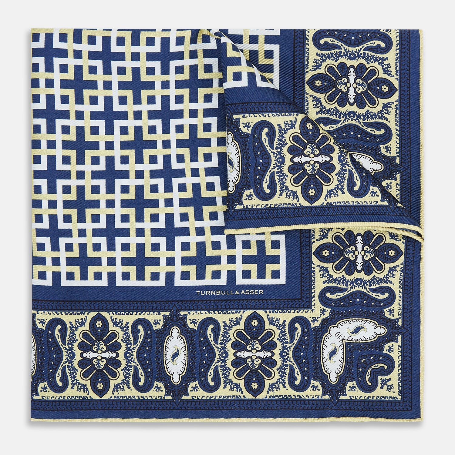 Azzurro Square Patterned And Paisley Patterned Silk Pocket Square