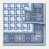 Blue Square-Patterned and Paisley Patterned Silk Pocket Square