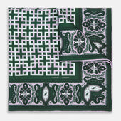 Forest Green Square-Patterned and Paisley Patterned Silk Pocket Square