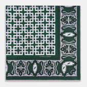 Green Square Patterned And Paisley Patterned Silk Pocket Square