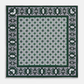 Green Square Patterned And Paisley Patterned Silk Pocket Square