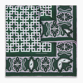 Green Square Patterned And Paisley Patterned Silk Pocket Square
