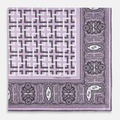 Lilac Square Patterned And Paisley Patterned Silk Pocket Square