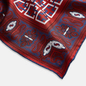 Red Square Patterned And Paisley Patterned Silk Pocket Square