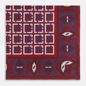 Red Square Patterned And Paisley Patterned Silk Pocket Square