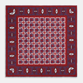 Red Square Patterned And Paisley Patterned Silk Pocket Square
