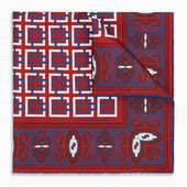 Red Square Patterned And Paisley Patterned Silk Pocket Square