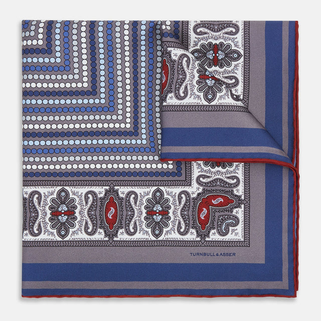 Ash Dots and Paisley Silk Pocket Square