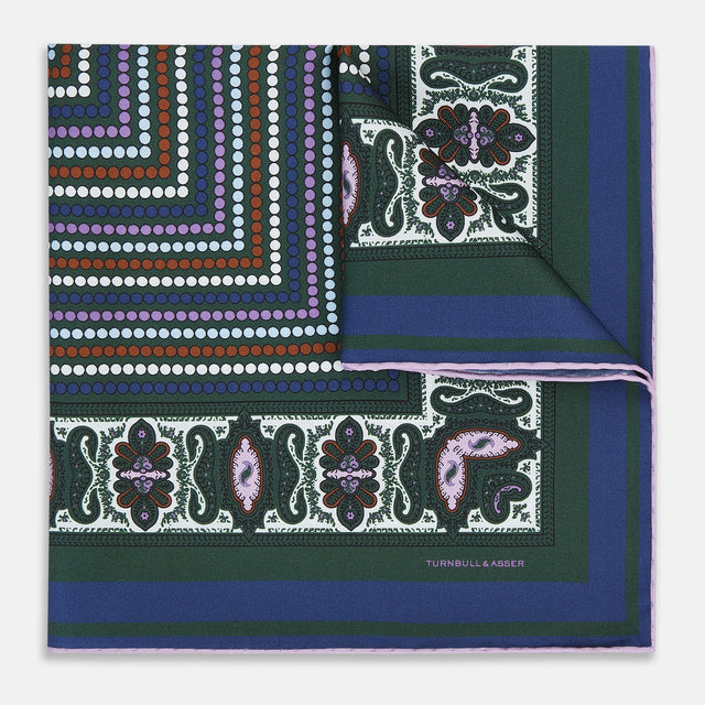 Forest Green Dots and Paisley Silk Pocket Square