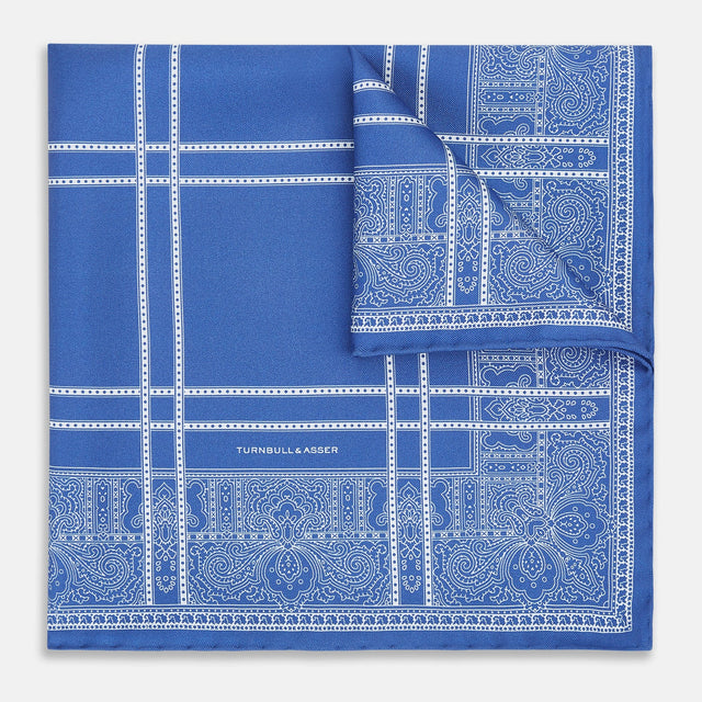 Avio Blue Paisley Bandana Patterned Silk Pocket Square