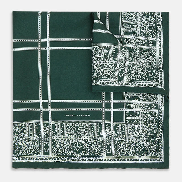Forest Green Paisley Bandana Patterned Silk Pocket Square