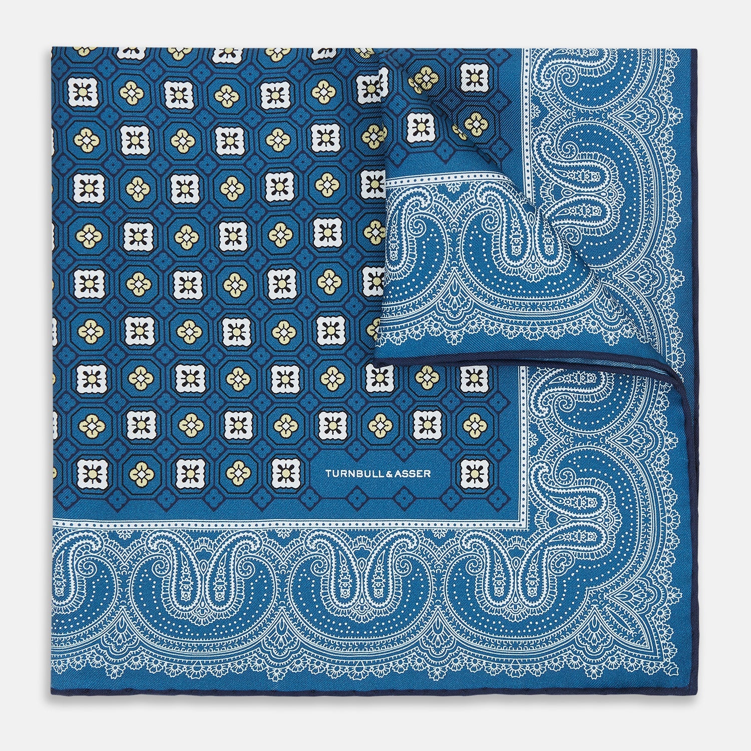 Azzurro Floral Tile And Paisley Silk Pocket Square