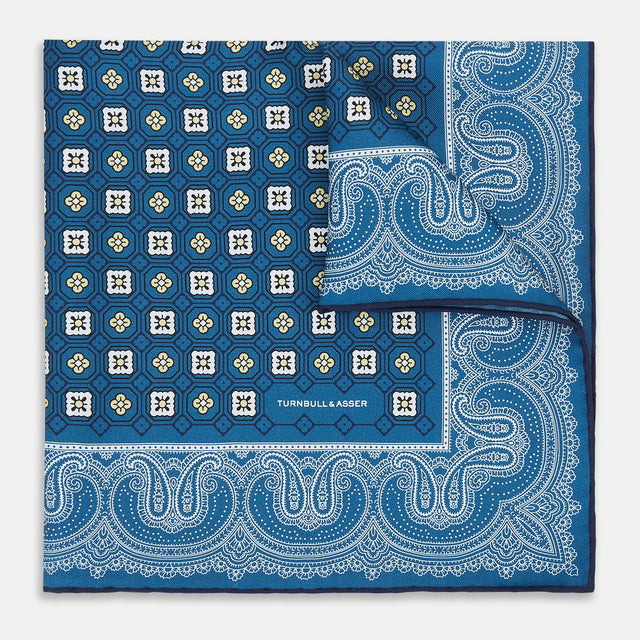 Azzurro Floral Tile and Paisley Silk Pocket Square