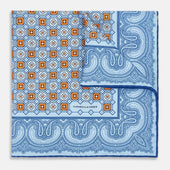 Blue Floral Tile and Paisley Silk Pocket Square