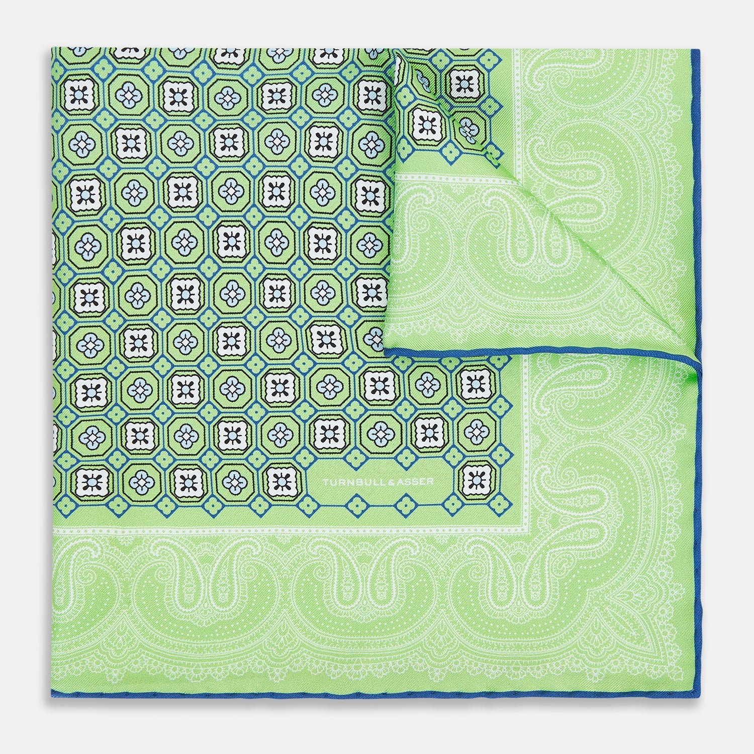 Fern Green Floral Tile And Paisley Silk Pocket Square