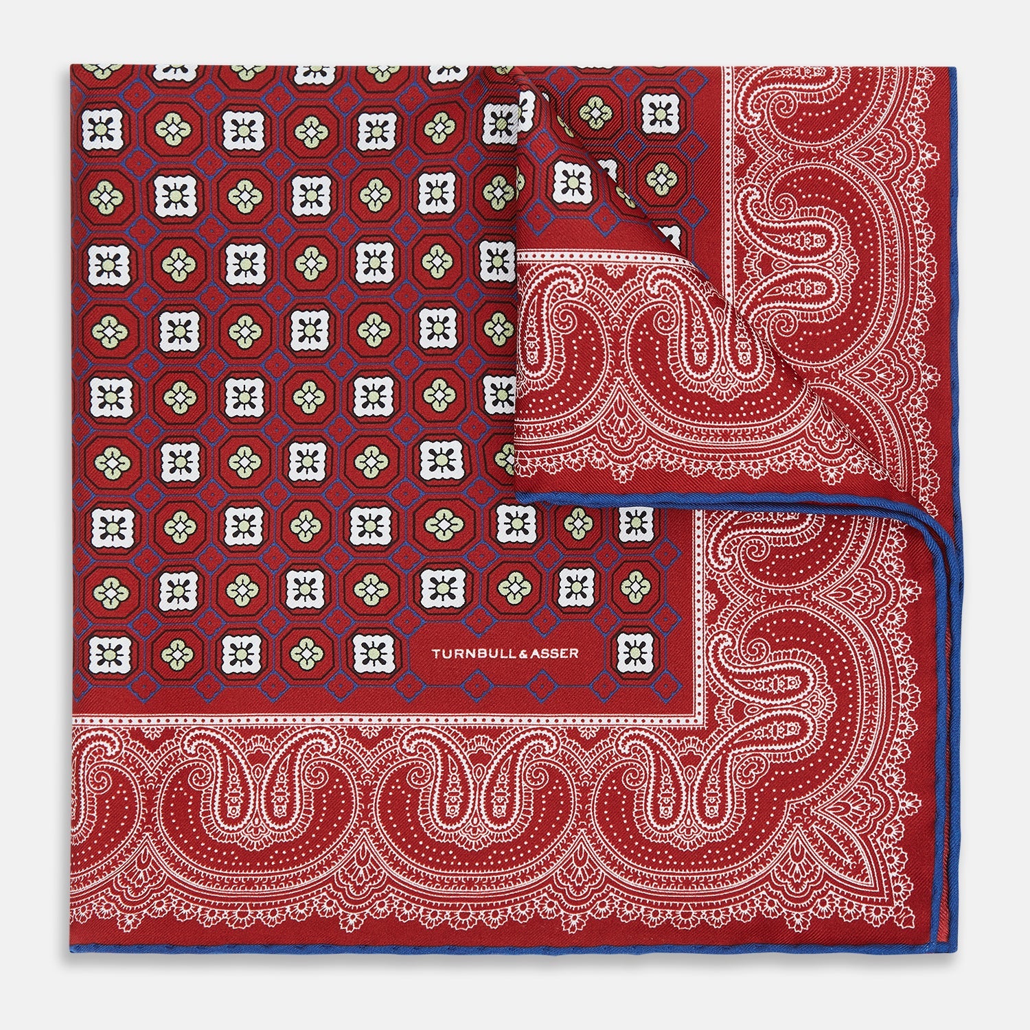 Red Floral Tile And Paisley Silk Pocket Square