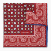 Red Floral Tile And Paisley Silk Pocket Square