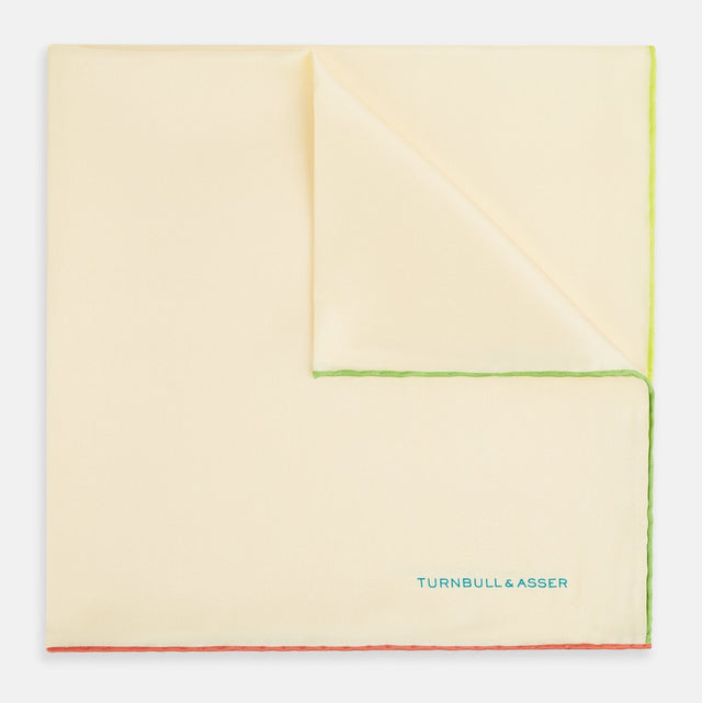 Ecru and Multicoloured Piped Silk Pocket Square