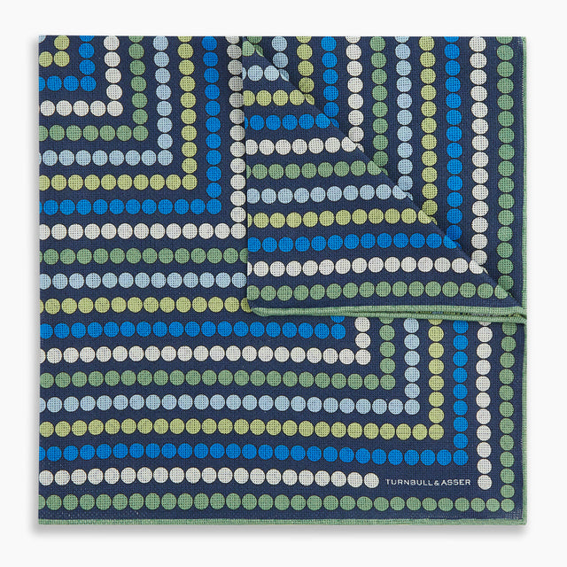 Oxford Blue Dots and Floral Tile Double-Sided Silk Pocket Square