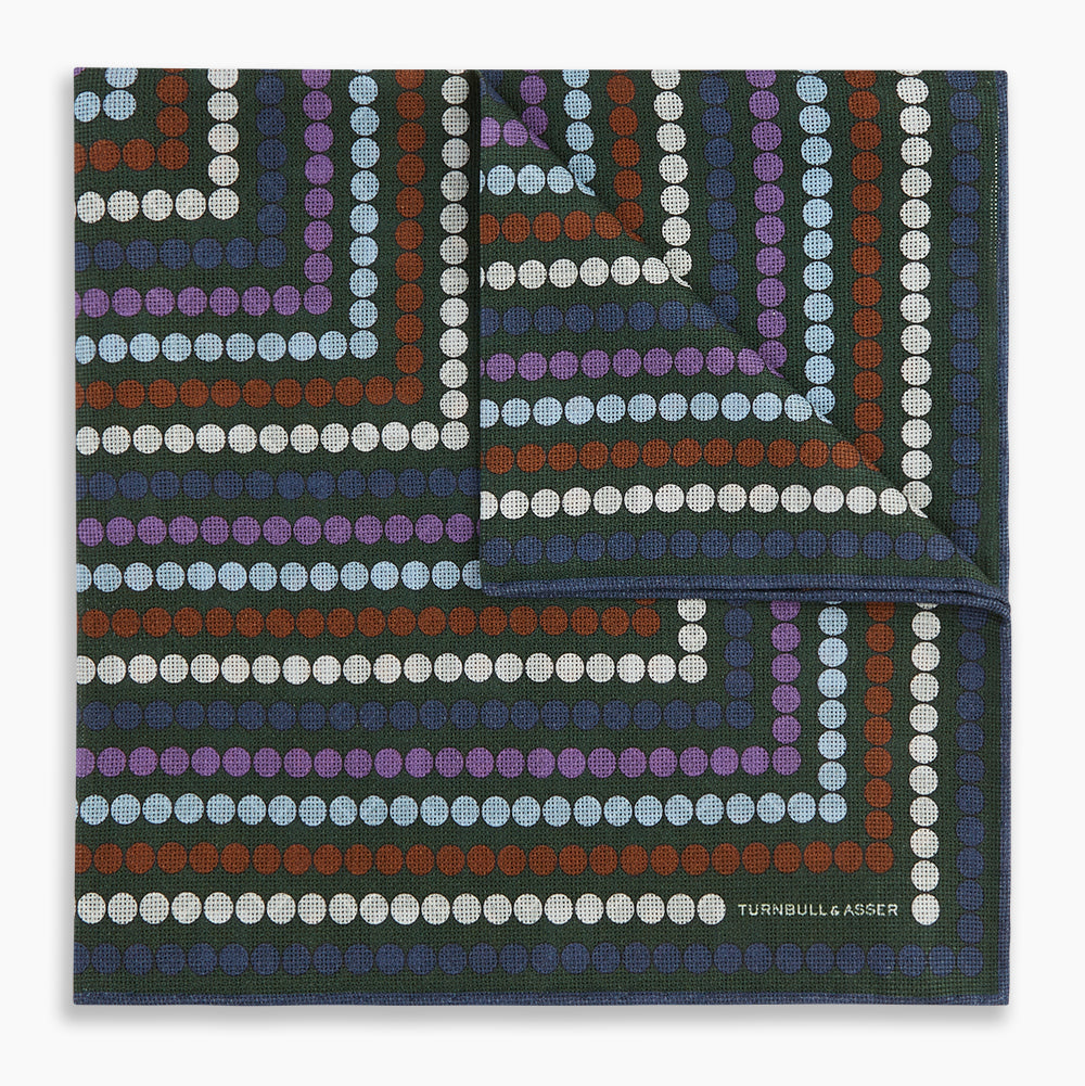 Green Dots And Floral Tile Double Sided Silk Pocket Square
