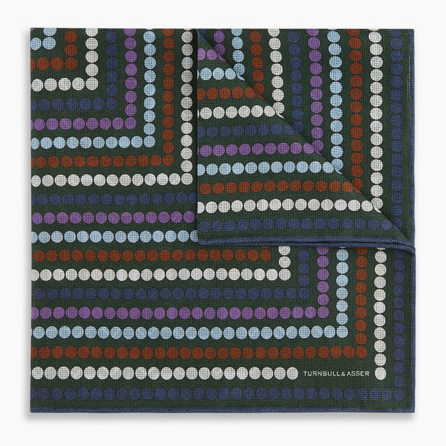 Forest Green Dots and Floral Tile Double-Sided Silk Pocket Square