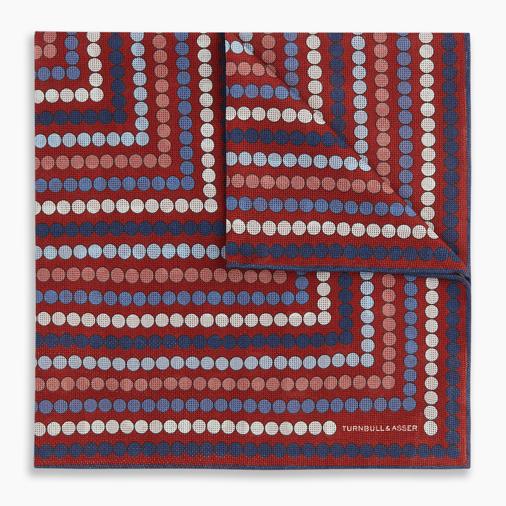 Red Dots And Floral Tile Double Sided Silk Pocket Square