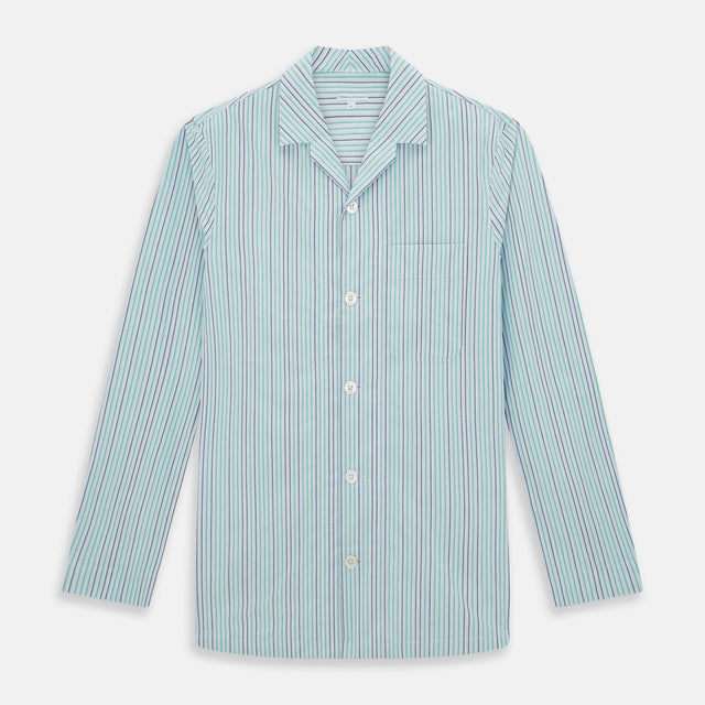 Green and Blue Shadow Pinstripe Pyjama Shirt