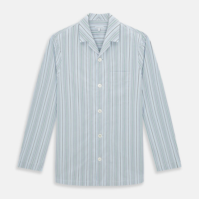 Blue and Green Multi Track Stripe Pyjama Shirt