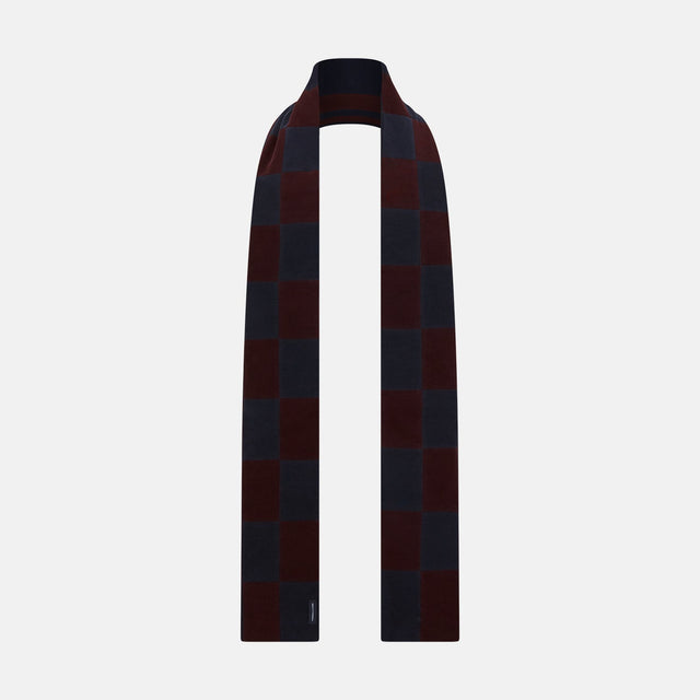 Navy and Burgundy Striped & Checkered Double-Sided Corduroy Padded Scarf