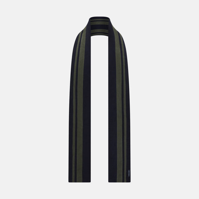Navy and Olive Green Striped Double-Sided Corduroy Padded Scarf