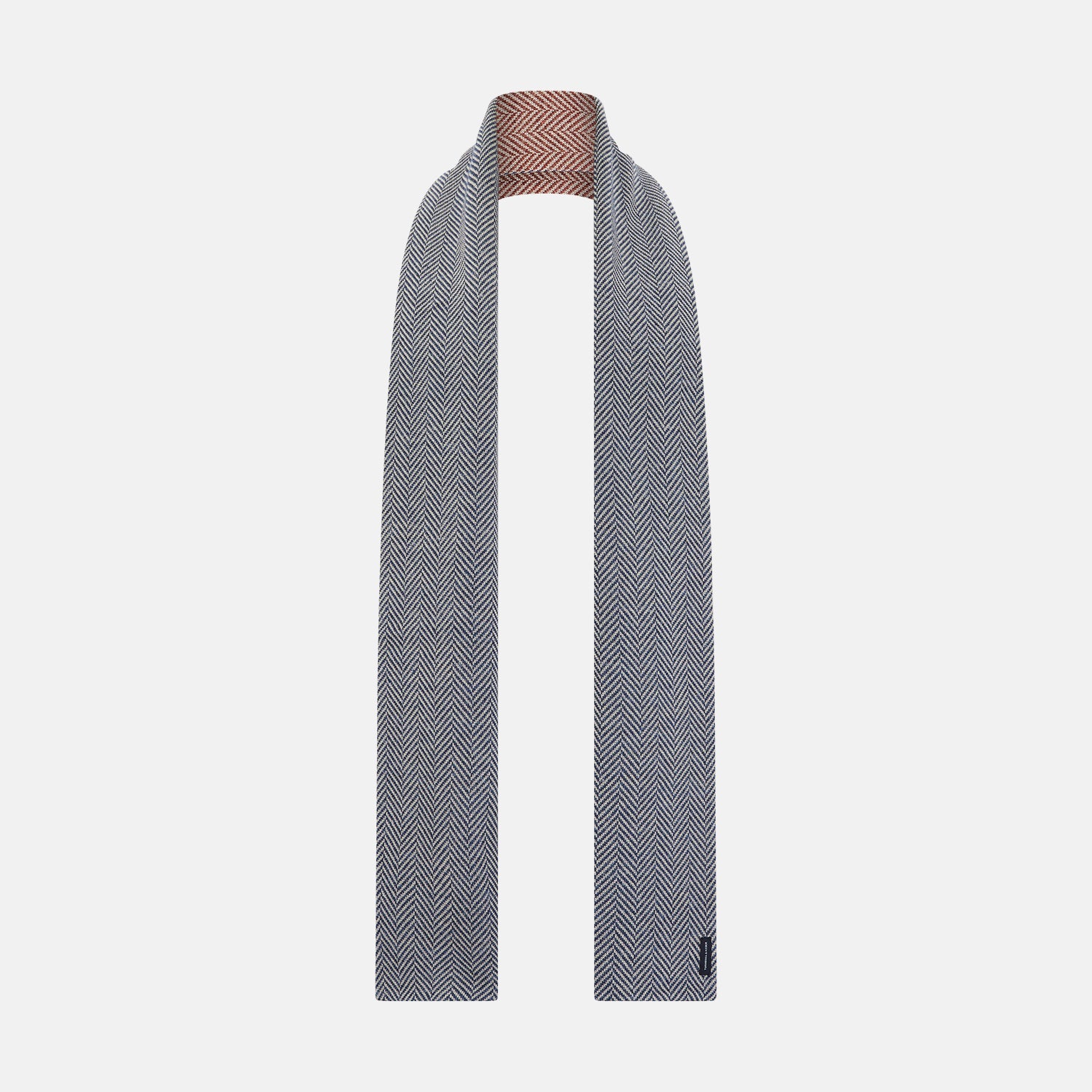 Azzurro And Red Herringbone Linen And Cotton Double Sided Knitted Scarf