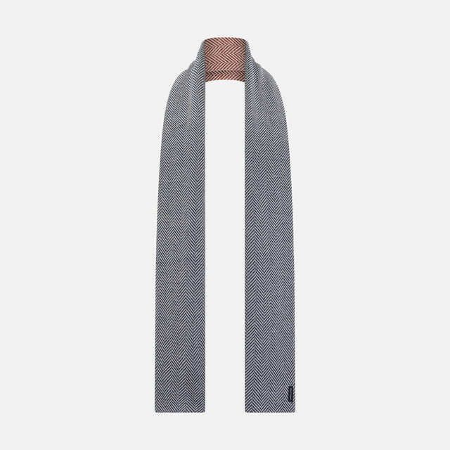 Azzurro and Red Herringbone Linen and Cotton Double-Sided Knitted Scarf