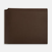 Dark Chocolate Leather Trifold Card Holder with Metal Money Clip