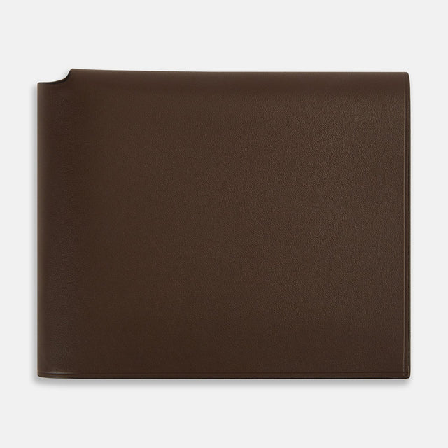 Dark Chocolate Leather Trifold Card Holder with Metal Money Clip